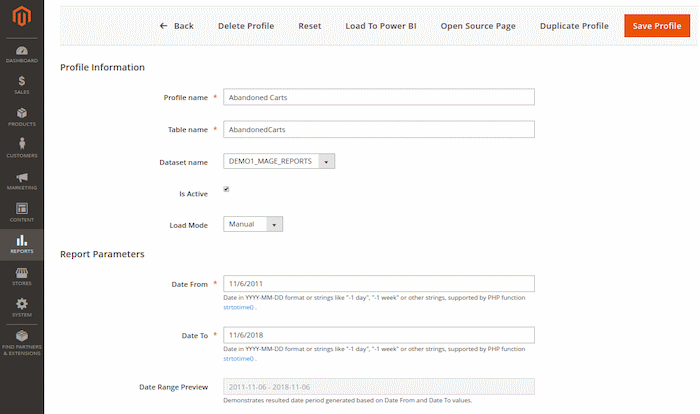 Properties of report based Table
Profile