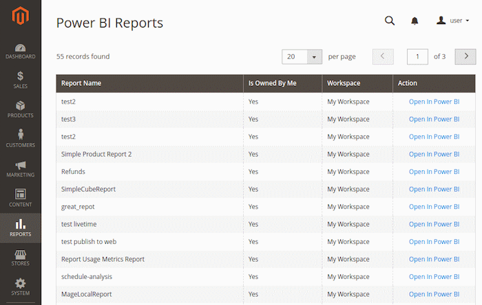 Power BI Reports list inside Magento
Platform
