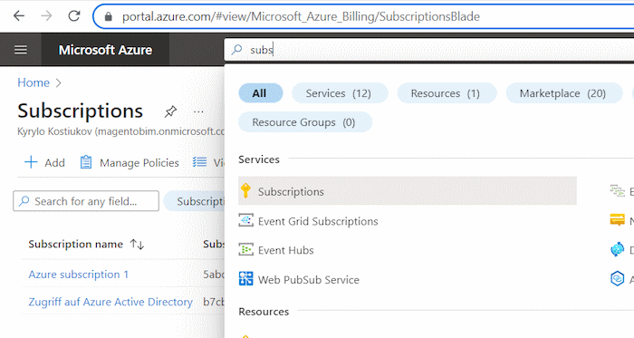 Opening Azure Subscriptions in Microsoft
Azure