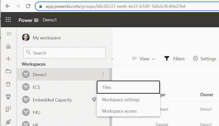 Opening Workspace settings in Power
BI