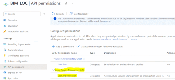 Permissions for Capacity Management App
Registration