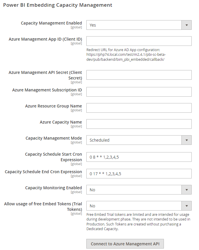 Configuration inside Magento related to Capacity
Management