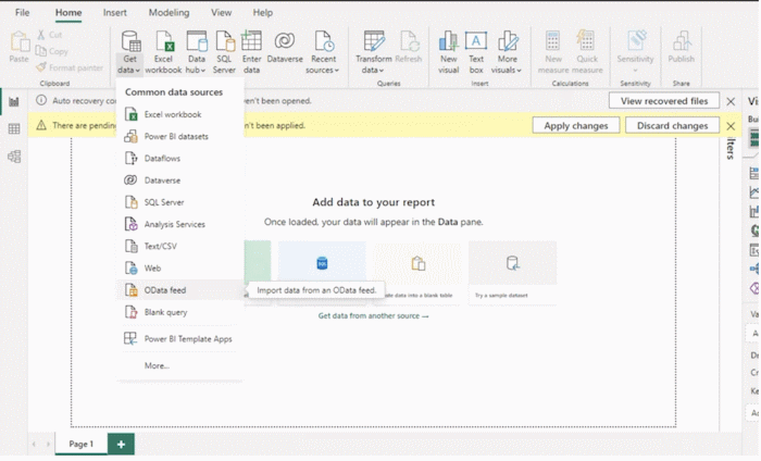 Get Data section inside the Power BI
platform
