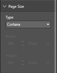 Configuring report properties for a report to be accessible by
Cortana, Page
Size
