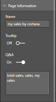 Configuring report properties for a report to be accessible by
Cortana, Page
Information